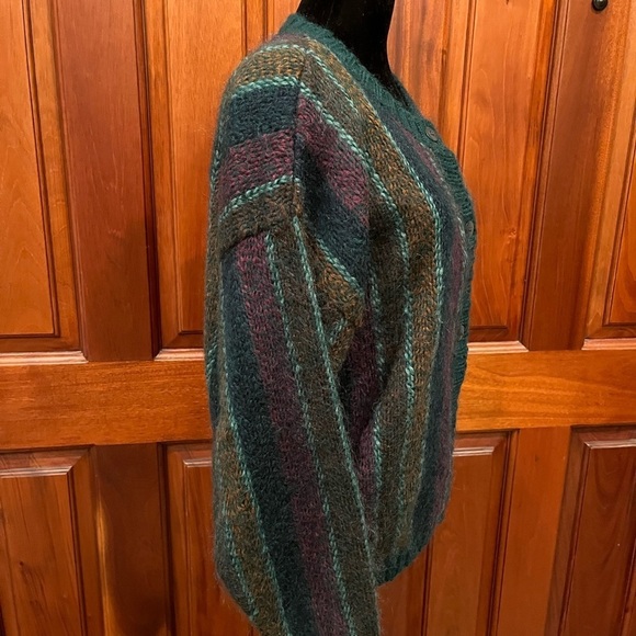 VTG Pasta Acrylic Wool Mohair Blend Fuzzy Cardigan Sweater Striped Sz M - Picture 2 of 7
